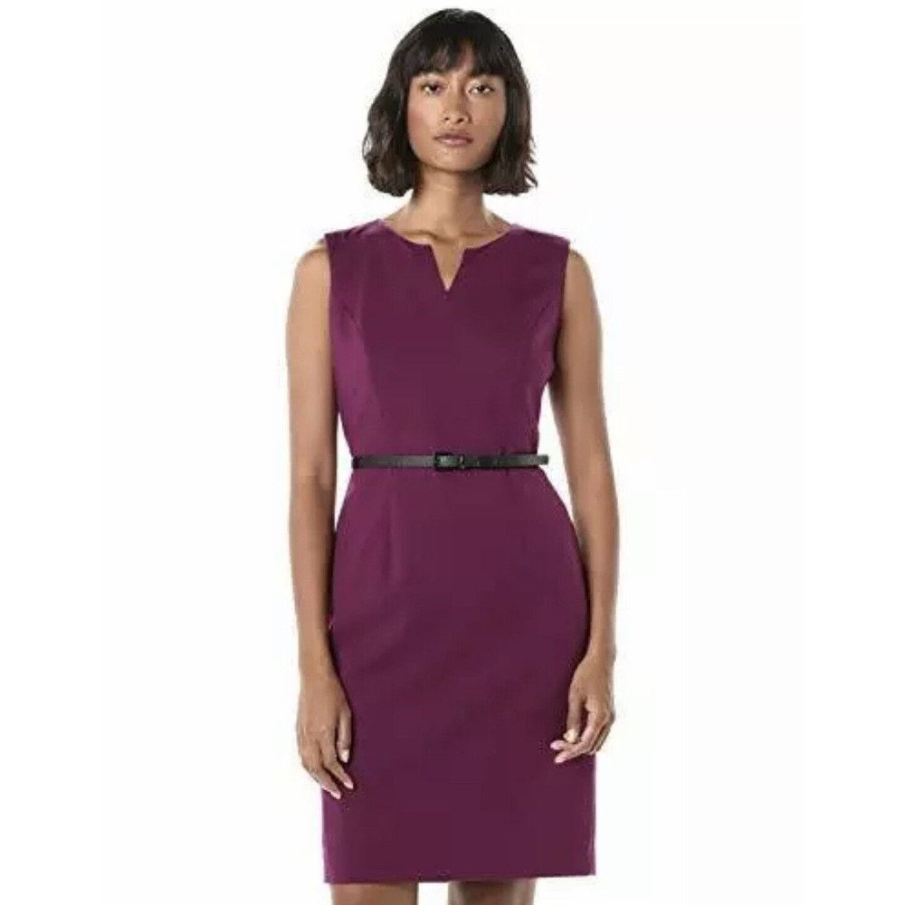 NEW NINE WEST Women's Sleeveless Split Neck Sheath Dress with Waist Belt Size 2